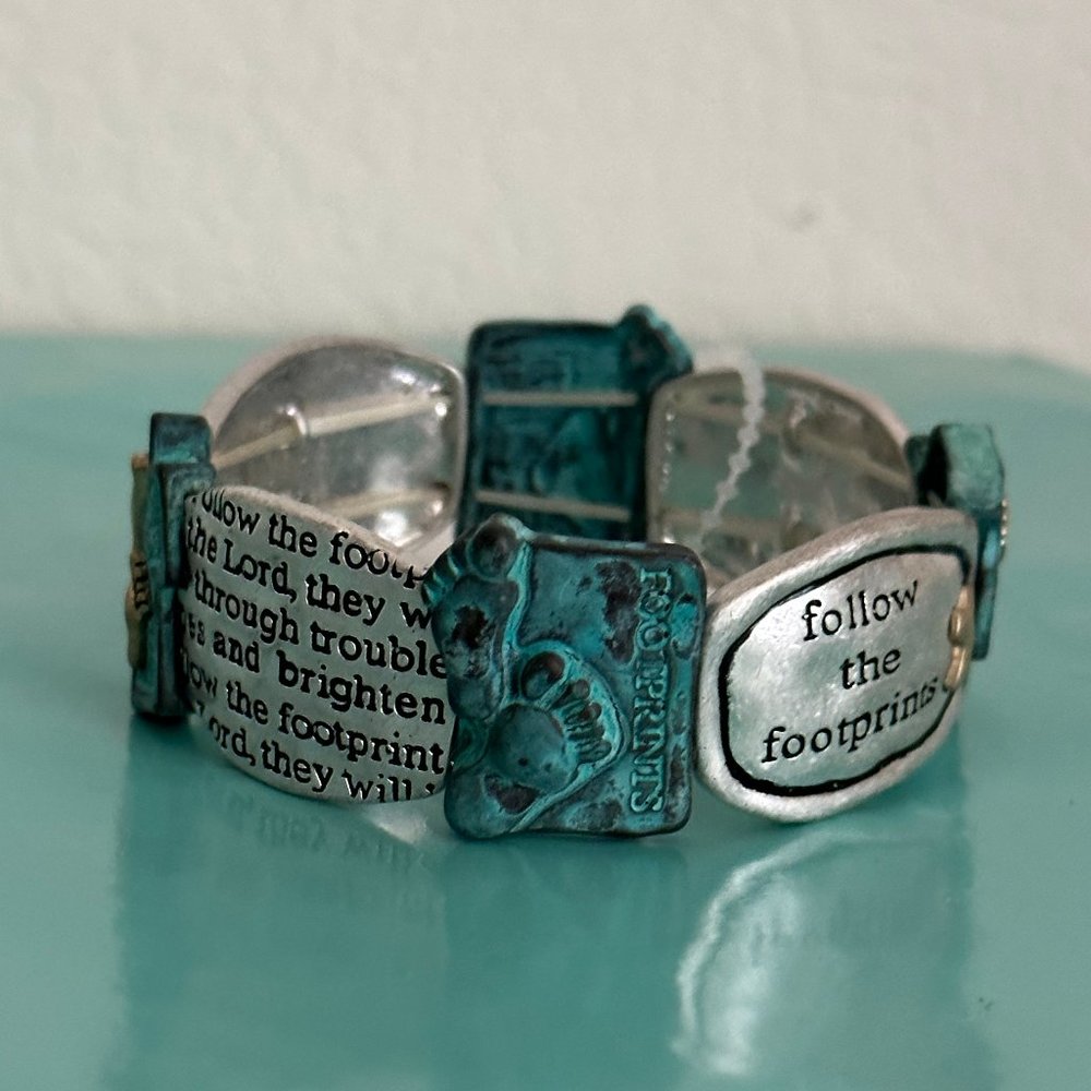 Women's Fashion Silver and Fashion Pewter Faith Stretch Bracelet